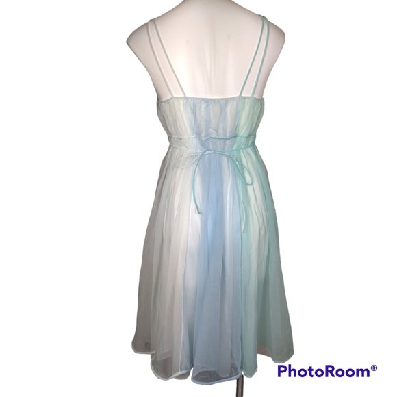 Vintage vanity Fair ombre blue slip nightgown dress 34 small sheer nylon - Picture 2 of 5